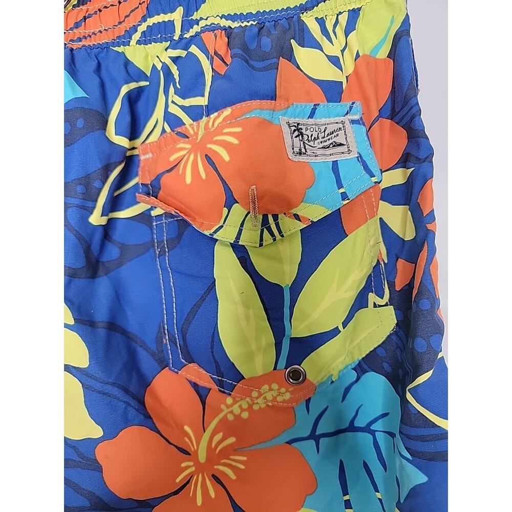 Polo Ralph Lauren Mens Swim Trunks‎ Shorts Hawaiian Floral L Large Blue Neon EUC - Picture 4 of 9
